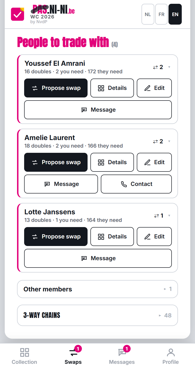 List of nearby families with matching swaps