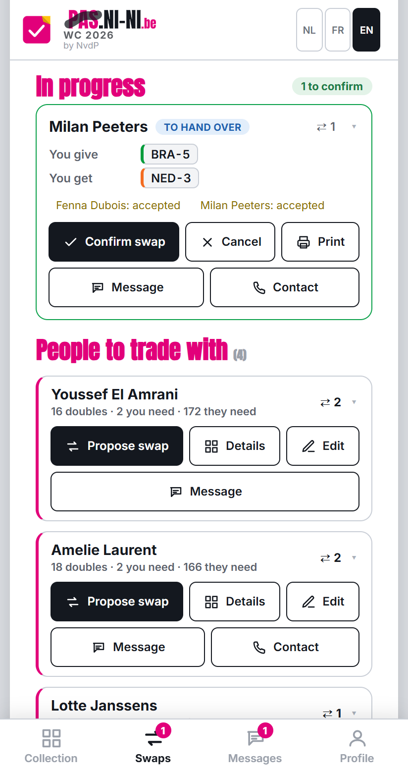Proposing and accepting a swap of doubles